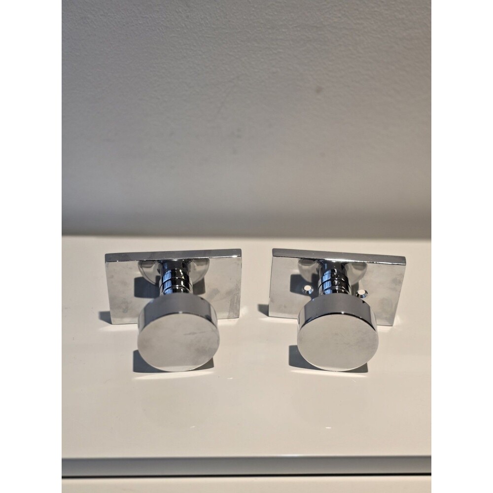 Polished Chrome Round Knob Door Hardware Set Pair | Square Backplate Modern...